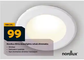 Megaflis Nordlux Birla downlights rehab dimmable tilbud