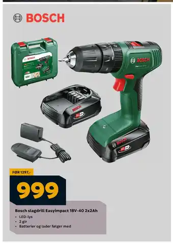 Megaflis Bosch slagdrill Easyimpact 18V-40 2x2Ah tilbud