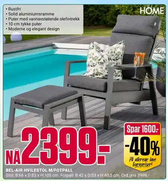 Europris BEL-AIR HVILESTOL M/FOTPALL tilbud