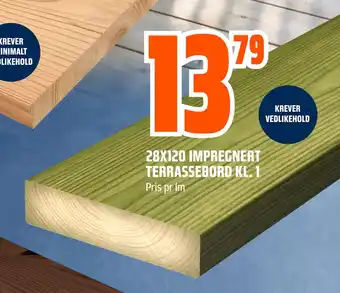 Obs Bygg 28X120 IMPREGNERT TERRASSEBORD KL. 1 tilbud