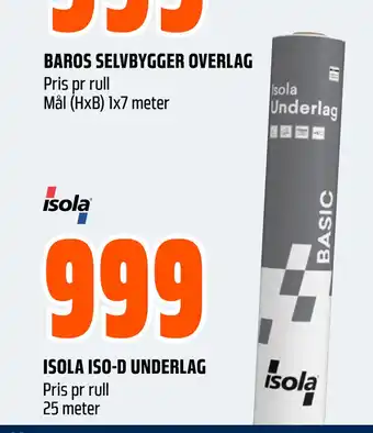 Obs Bygg ISOLA ISO-D UNDERLAG tilbud