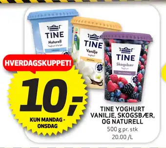 Bunnpris TINE Yoghurt Vanilje, Skogsbær, og Naturell tilbud