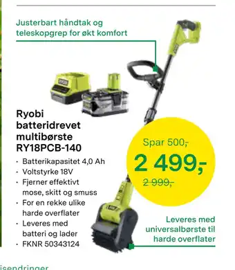 Felleskjøpet Ryobi batteridrevet multibørste RY18PCB-140 tilbud