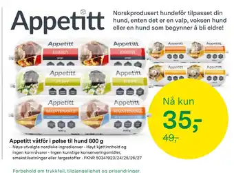 Felleskjøpet Appetitt våtfôr i pølse til hund 800 g tilbud