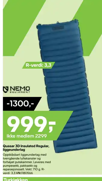 XXL Sport Quasar 3D Insulated Regular, liggeunderlag tilbud