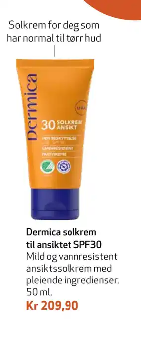 Apotek 1 Dermica solkrem til ansiktet SPF30 tilbud