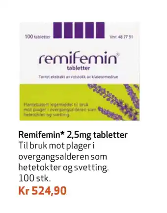 Apotek 1 Remifemin* 2,5mg tabletter tilbud