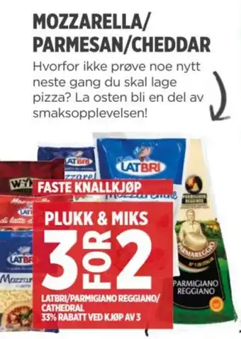 Meny MOZZARELLA/ PARMESAN/CHEDDAR tilbud