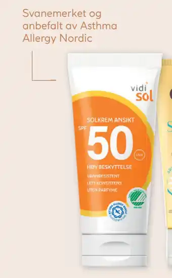 Vitusapotek Vidi sol krem til ansikt SPF 50 tilbud