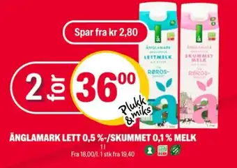 Coop Extra ÄNGLAMARK LETT 0,5 %-/SKUMMET 0,1 % MELK tilbud