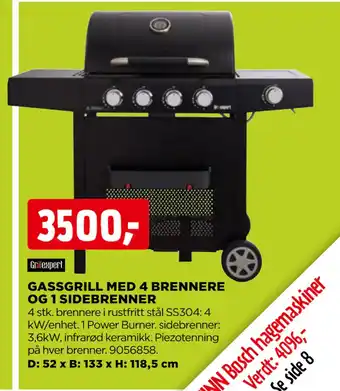 jem & fix GASSGRILL MED 4 BRENNERE OG 1 SIDEBRENNER tilbud