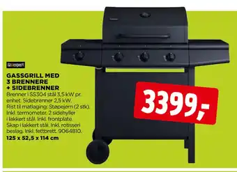 jem & fix GASSGRILL MED 3 BRENNERE + SIDEBRENNER tilbud