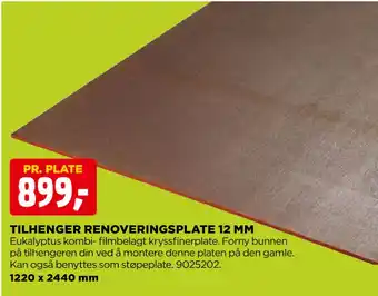 jem & fix TILHENGER RENOVERINGSPLATE 12 MM tilbud