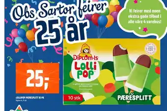 Coop Obs LOLLIPOP PÆRESPLITT 10 PK tilbud