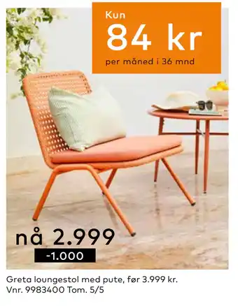 Skeidar Greta loungestol tilbud