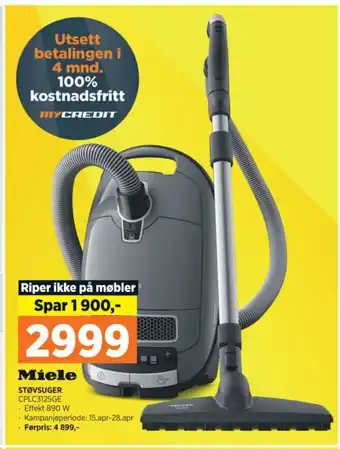 POWER Miele STØVSUGER CPLC3125GE tilbud