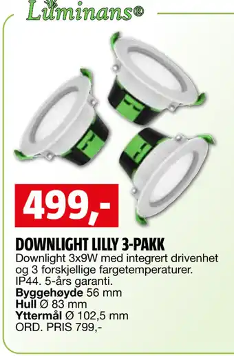 Bauhaus DOWNLIGHT LILLY 3-PAKK tilbud