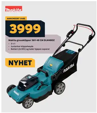 Megaflis Makita gressklipper 36V 48 CM DLM480Z tilbud
