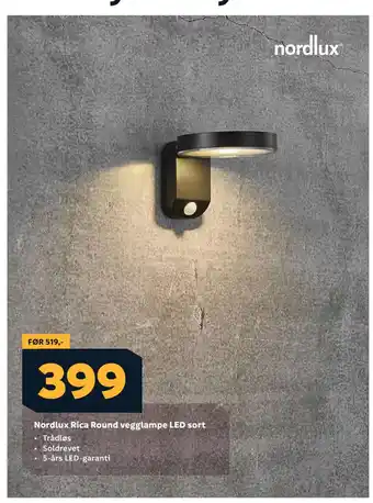 Megaflis Nordlux Rica Round vegglampe LED sort tilbud