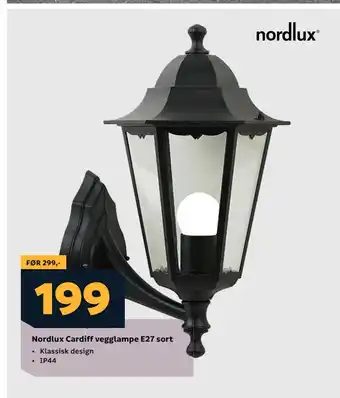 Megaflis Nordlux Cardiff vegglampe E27 sort tilbud