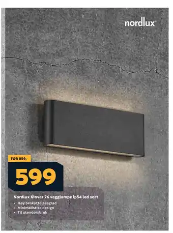 Megaflis Nordlux Kinver 26 vegglampe ip54 led sort tilbud
