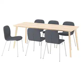 IKEA Lisabo / karlpetter Bord og 6 stoler, askefiner/gunnared mellomgrå hvit, 200x78 cm tilbud