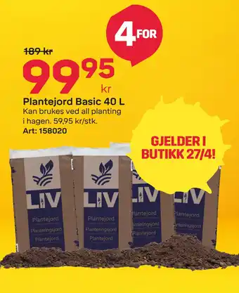 Byggmax Plantejord Basic 40 L tilbud