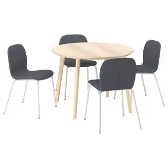 IKEA Lisabo / karlpetter Bord og 4 stoler, askefiner/gunnared mellomgrå hvit, 105 cm tilbud