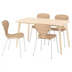 IKEA Lisabo / Älvsta Bord og 4 stoler, askefiner/rotting hvit, 140x78 cm tilbud