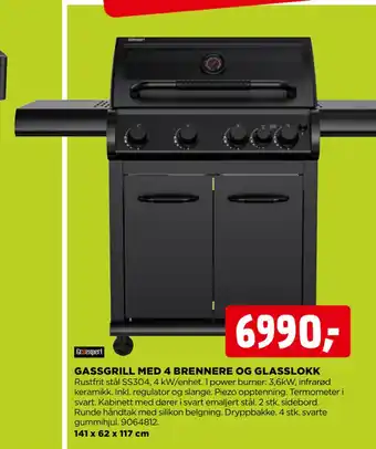 jem & fix GASSGRILL MED 4 BRENNERE OG GLASSLOKK tilbud