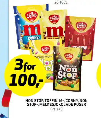 Bunnpris NON STOP, TOFFIN, M-, CORNY, NON STOP-. MELKESJOKOLADE POSER tilbud