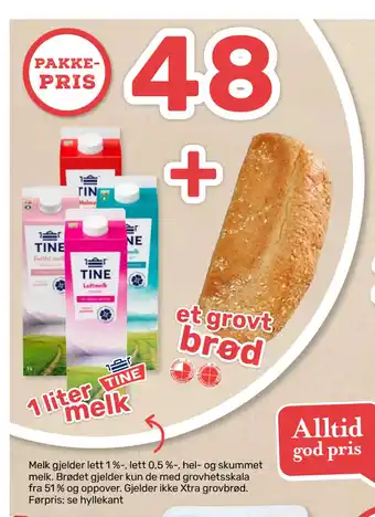 Matkroken 1 liter melk + et grovt. brød tilbud
