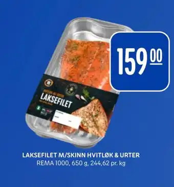 Rema 1000 LAKSEFILET M/SKINN HVITLØK & URTER tilbud