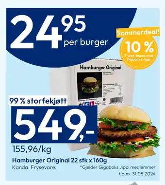 Gigaboks Hamburger Original 22 stk x 160g tilbud