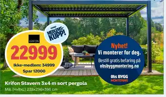 Coop Obs Krifon Stavern 3x4 m sort pergola tilbud