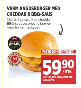 Meny VARM ANGUSBURGER MED CHEDDAR & BBQ-SAUS tilbud