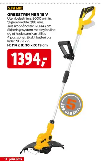 jem & fix GRESSTRIMMER 18 V tilbud