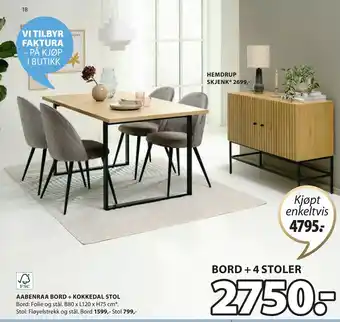JYSK AABENRAA BORD + KOKKEDAL STOL tilbud