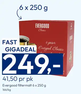 Gigaboks Evergood filtermalt 6 x 250 g tilbud