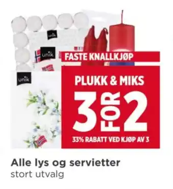 Meny Alle lys og servietter tilbud