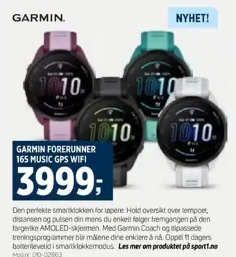 Sport 1 GARMIN FORERUNNER 165 MUSIC GPS WIFI tilbud
