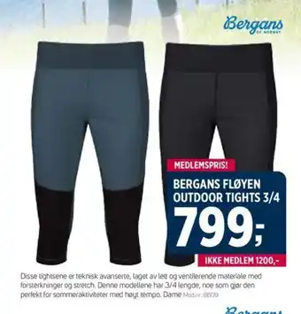 Sport 1 BERGANS FLØYEN OUTDOOR TIGHTS 3/4 tilbud