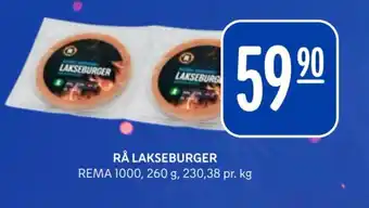 Rema 1000 RÅ LAKSEBURGER tilbud