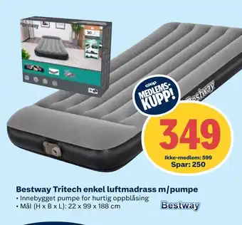 Coop Extra Bestway Tritech enkel luftmadrass m/pumpe tilbud