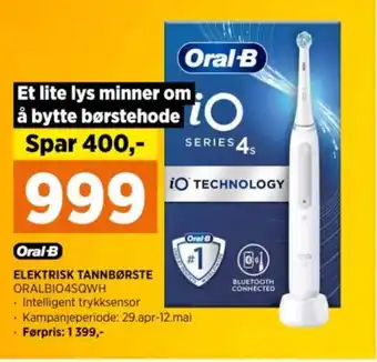 POWER ELEKTRISK TANNBØRSTE ORALBIO4SQWH tilbud