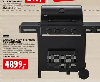 jem & fix GASSGRILL MED 4 BRENNERE + SIDEBRENNER tilbud
