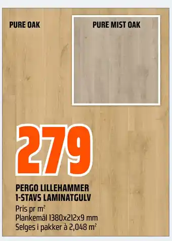 Obs Bygg PERGO LILLEHAMMER 1-STAVS LAMINATGULV tilbud