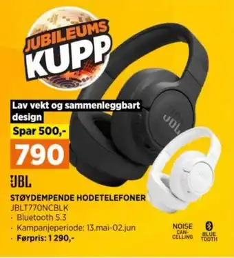 POWER STØYDEMPENDE HODETELEFONER JBLT770NCBLK tilbud