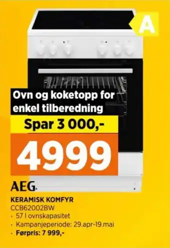 POWER KERAMISK KOMFYR CCB62002BW tilbud