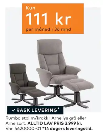 Skeidar Rumba stol m/krakk tilbud